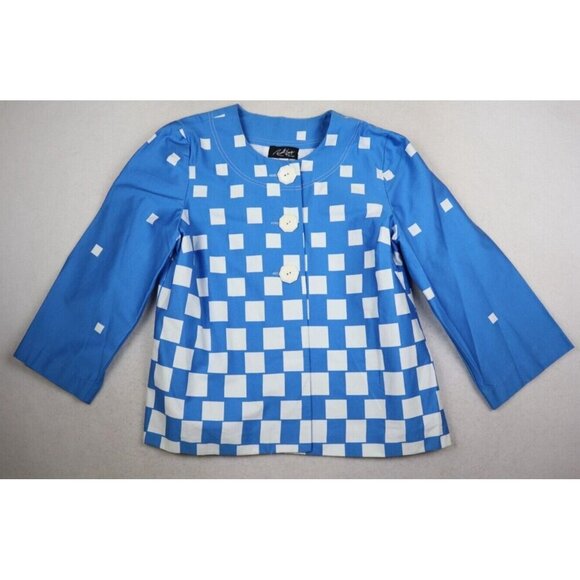RUSSELL KEMP NEW YORK - WOMEN'S BLUE PRINT 3/4 SLEEVE JACKET - SIZE L - Picture 2 of 6